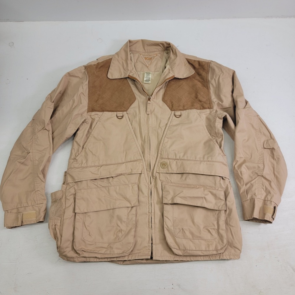 Vintage‎ 10X Shooting Jacket Mens M 38-40 Beige Zip Hunting Multiple Pockets EUC